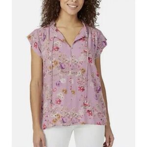 NWT Buffalo D Bitton Flutter Sleeve Floral print Top Jacquard lilac purple pink